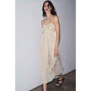 ZARA EMBROIDERED FRINGED COMBINATION DRESS